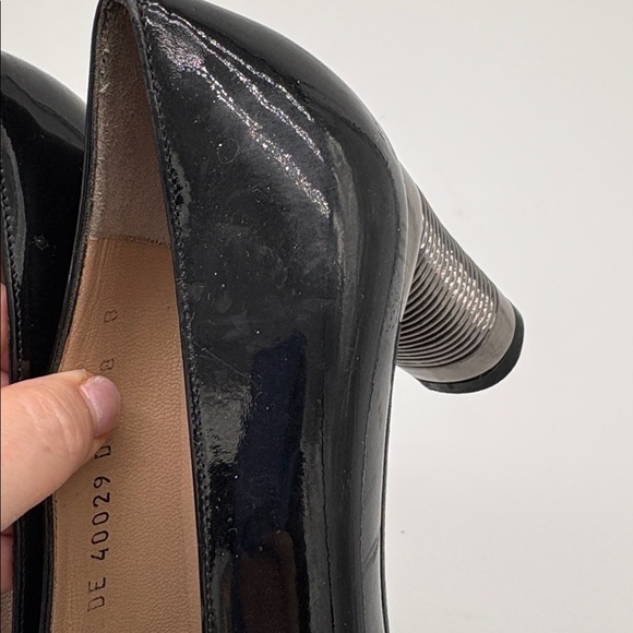 Salvatore Ferragamo Black Patent Leather Silver Heels Women Size 8 BLEMISH - Picture 10 of 12